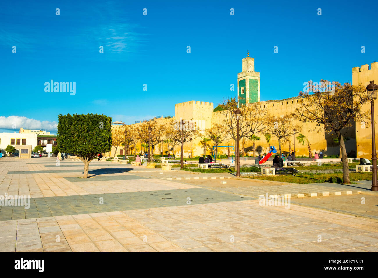Outer wall of Imperial Palace at Place Lalla Aouda in Meknes, Morocco. Horizontal Stock Photo