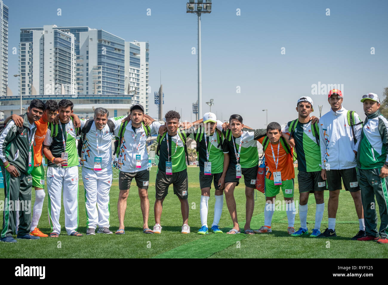 Group photo of Pakistani Special Olympics 2019 football team in Abu Dhabi, UAE Stock Photo