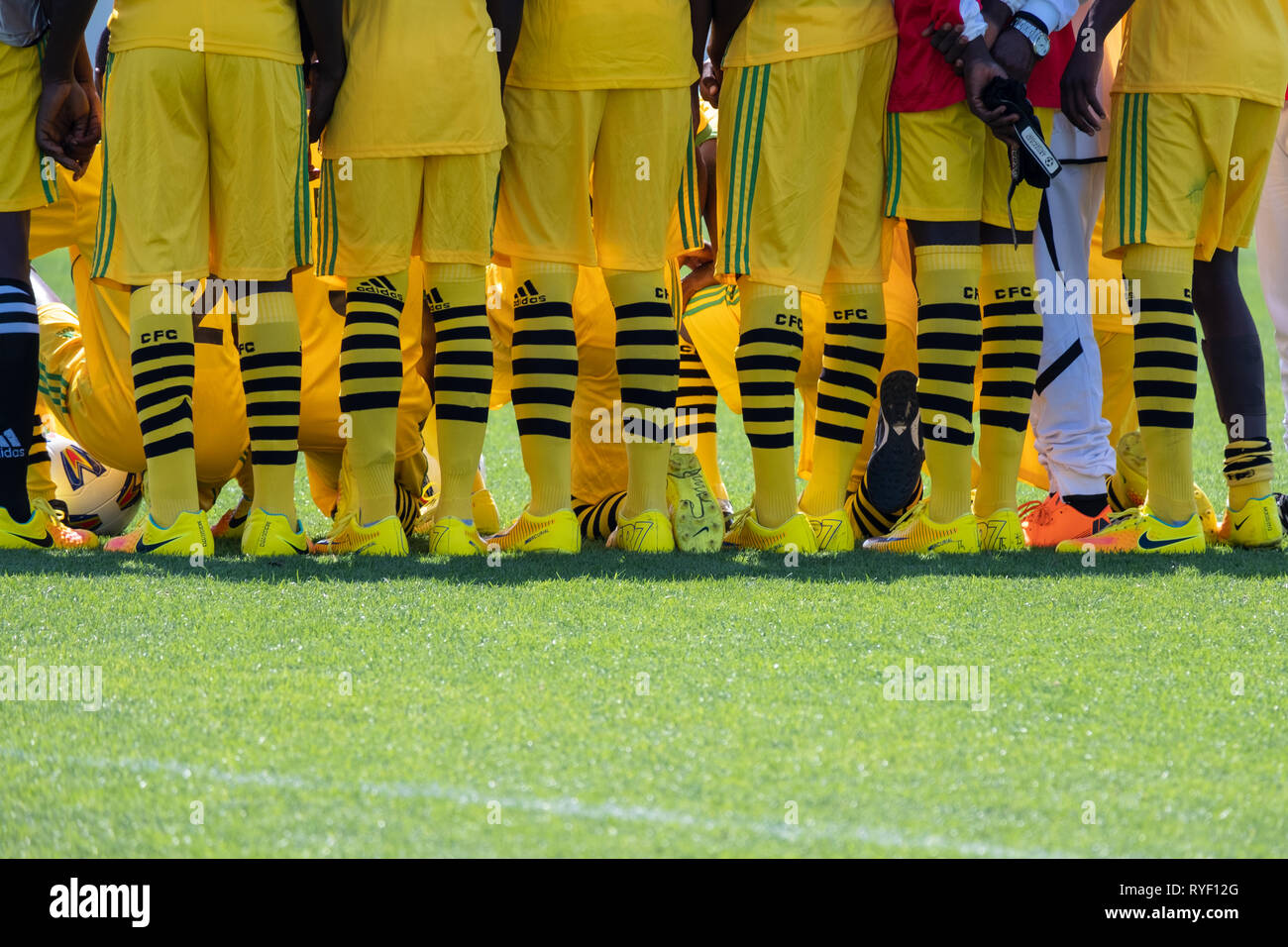 World Games Special Olympics 2019 Abu Dhabi: Yellow socks of Ghana Sepcial Olympics Football Team Stock Photo