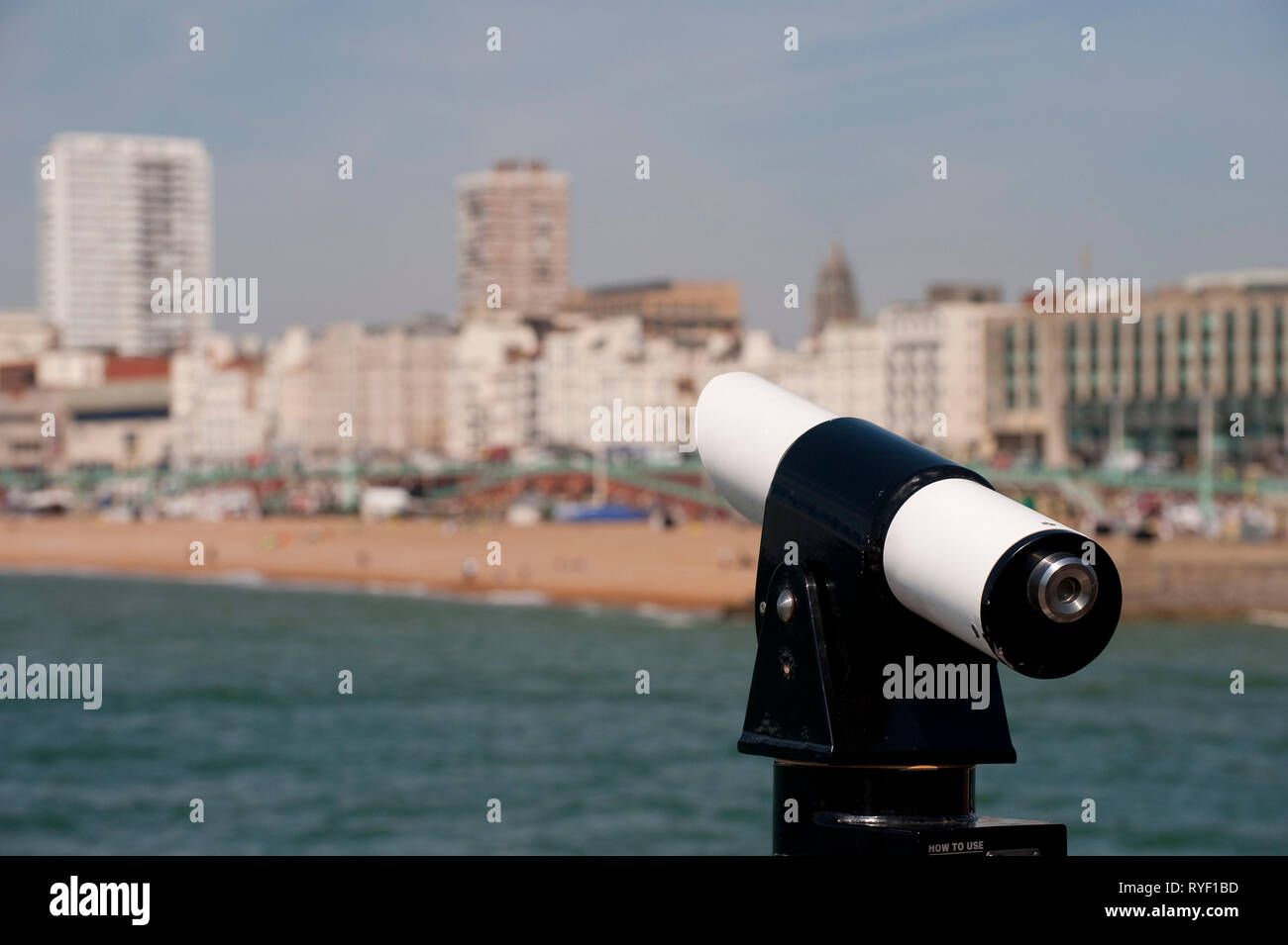 Coin operated tourist telescope on Brighton Palace pier in the coastal