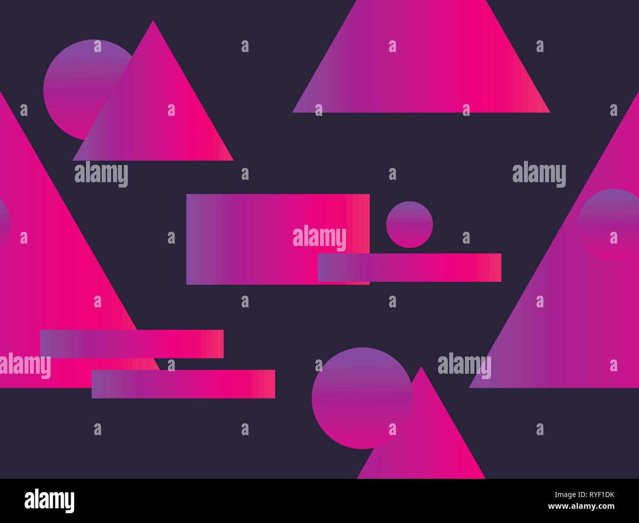Seamless pattern with geometric objects and colorful gradient in retro style. Vector illustration Stock Vector