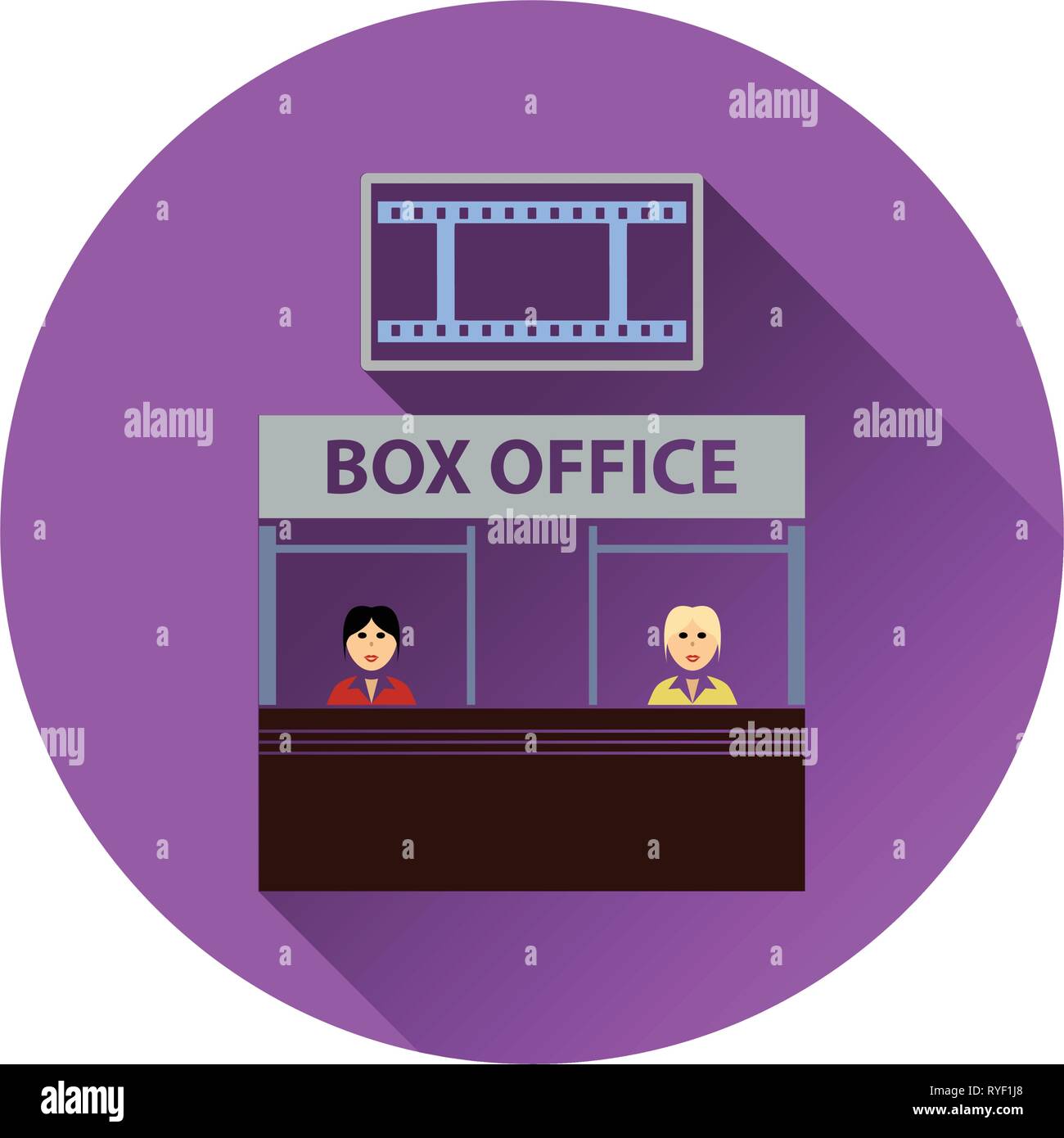 Box office icon on gray background, round shadow. Vector illustration ...