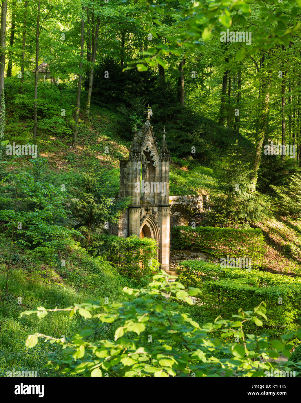 'Crypt entrance on grounds of Schloss Unterleinleiter in Bavaria, Germany' Stock Photo