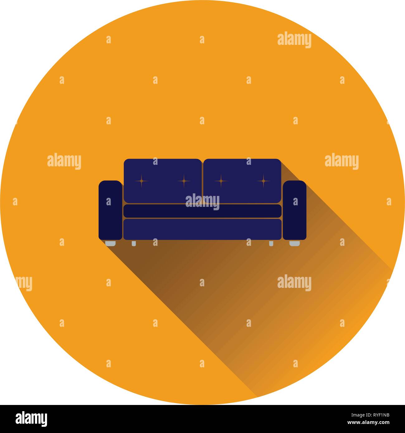 Cinema sofa icon on gray background, round shadow. Vector illustration