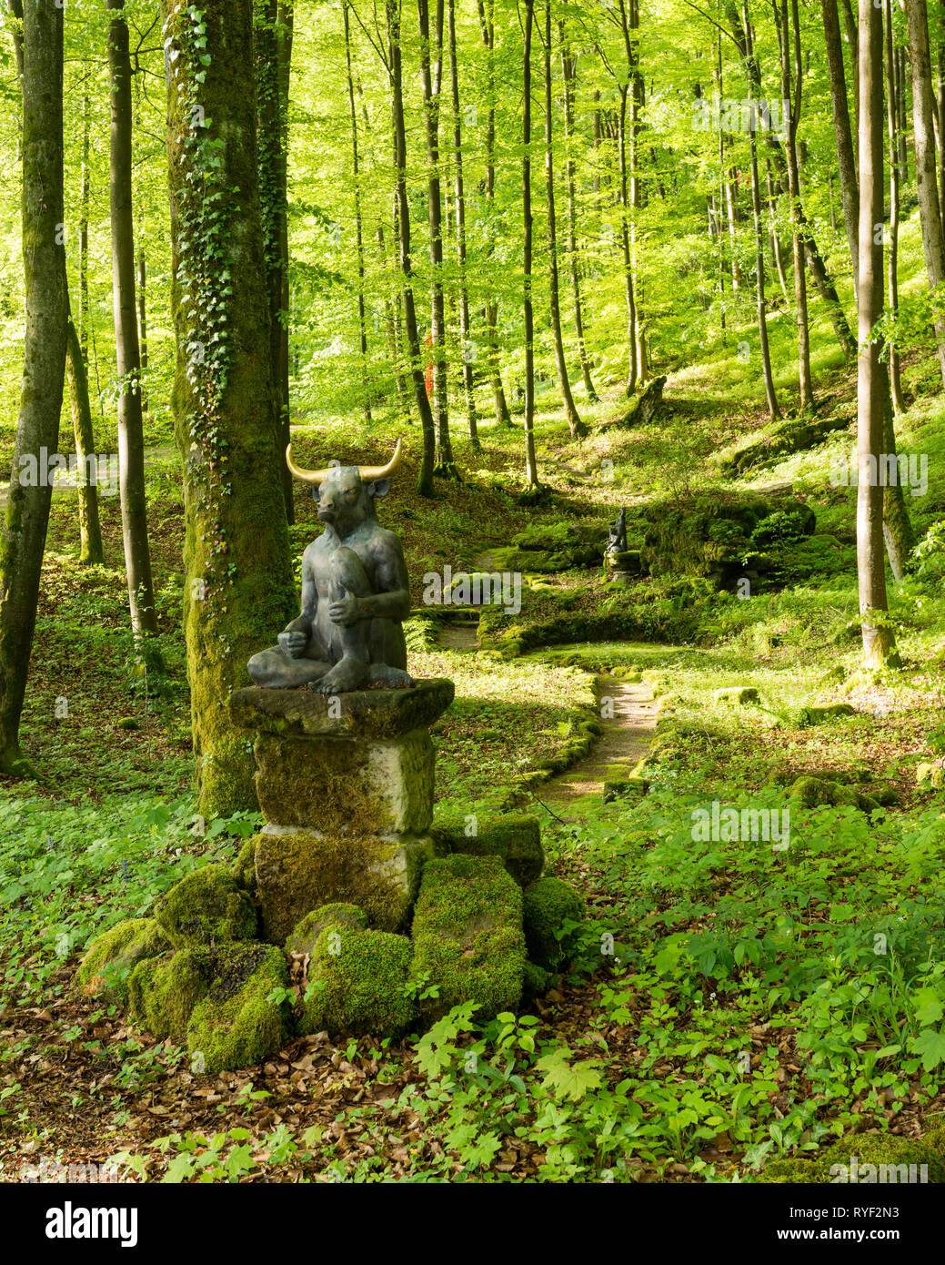 "Minotaur on grounds of Schloss Unterleinleiter in Bavaria, Germany" Stock Photo