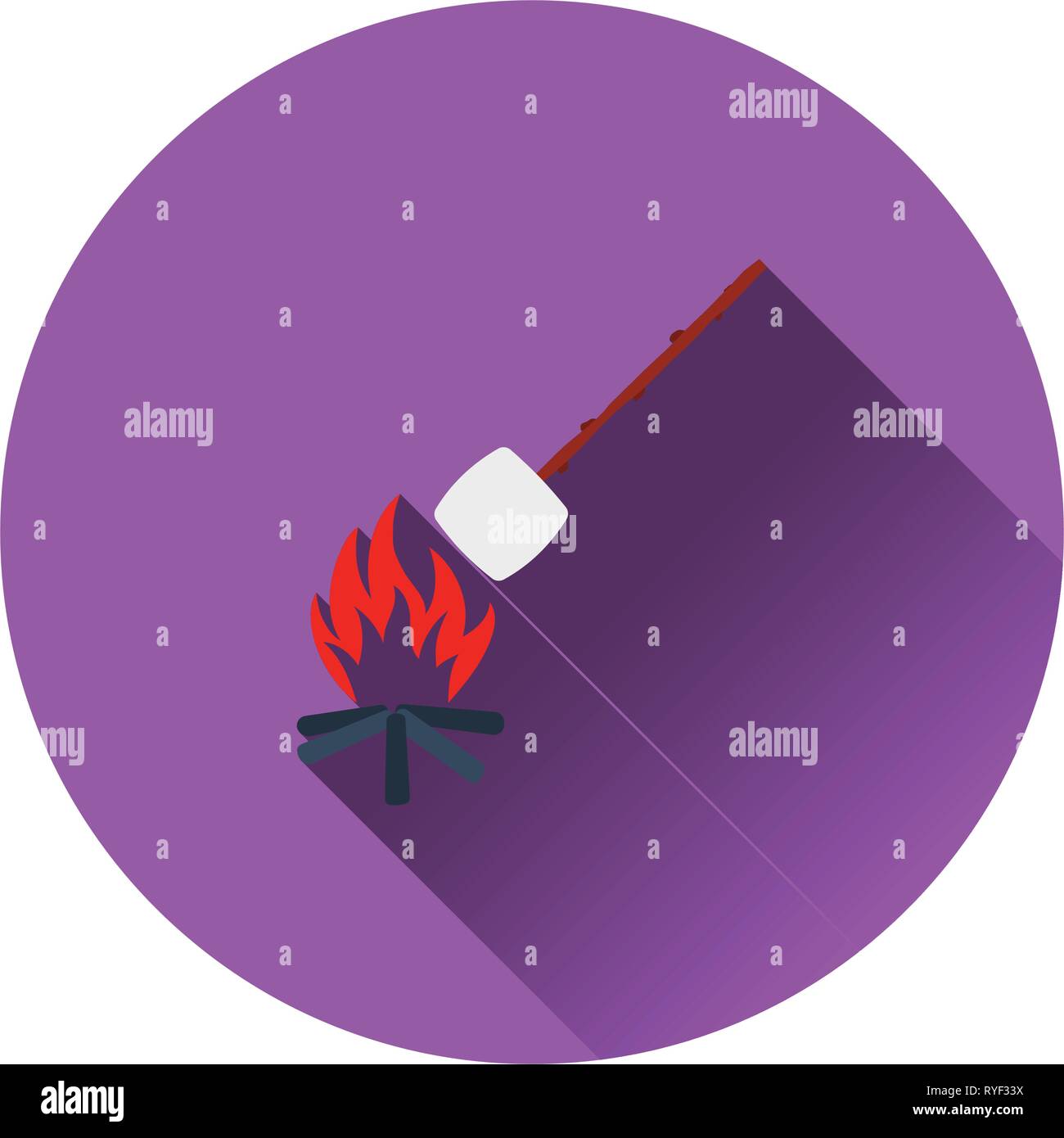 Flat design icon of camping fire with roasting marshmallow in ui colors ...