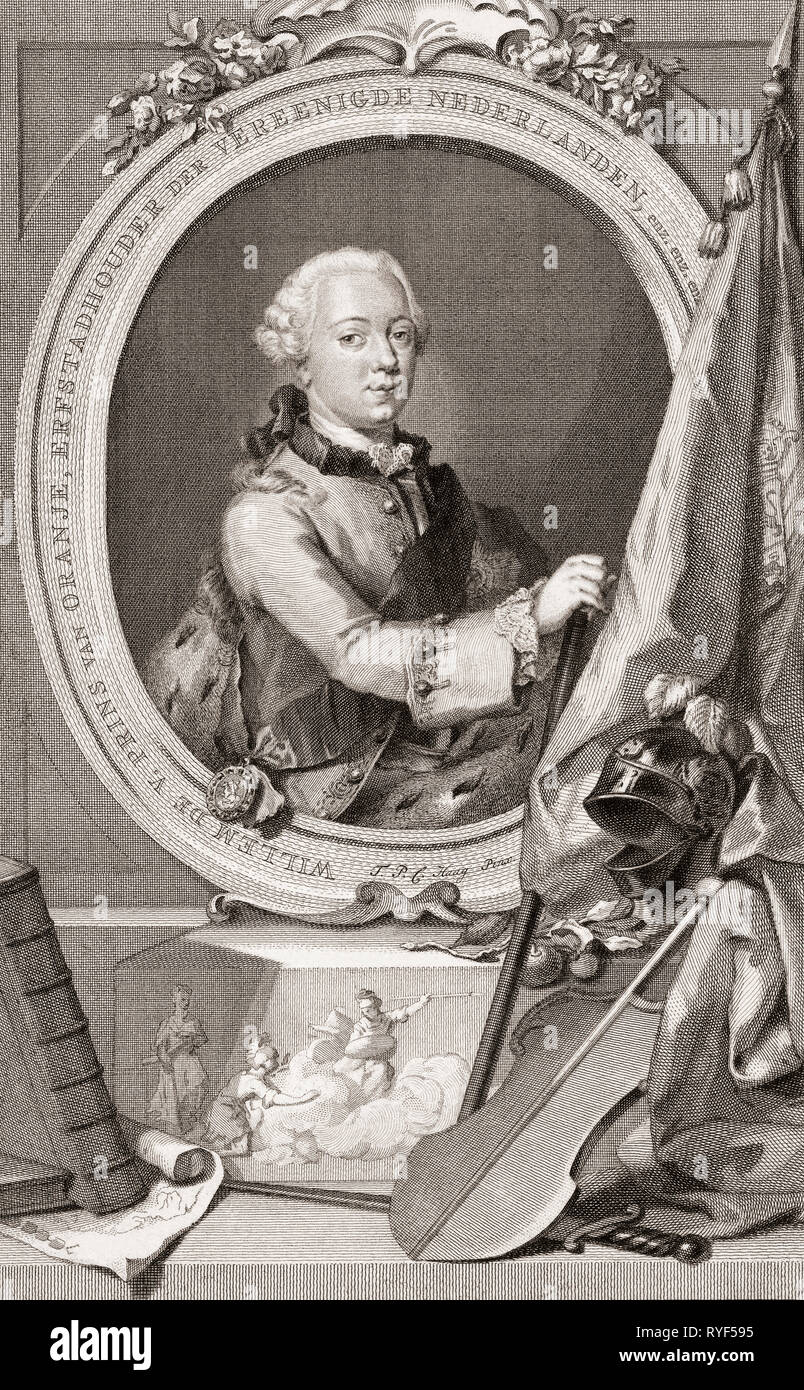 William V,  Prince of Orange, 1748 – 1806.  Last Stadtholder of Dutch Republic.  Also known as Prince of Nassau-Orange.  From the 1813 edition of The Heads of Illustrious Persons of Great Britain, Engraved by Mr. Houbraken and Mr. Vertue With Their Lives and Characters. Stock Photo