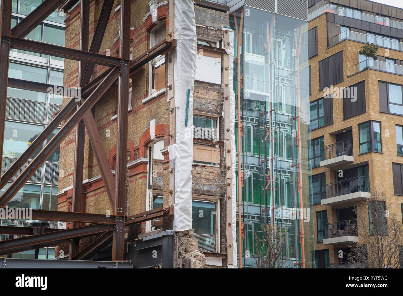 Regeneration development construction work in Soho. London Stock Photo