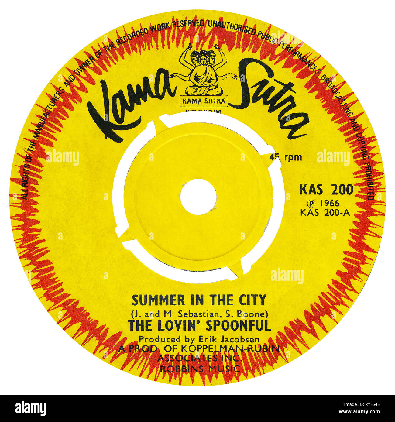 Uk 45 Rpm Single Of Summer In The City By The Lovin Spoonful On The Kama Sutra Label From 1966 Written By John Sebastian Mark Sebastian And Steve Boone And Produced By