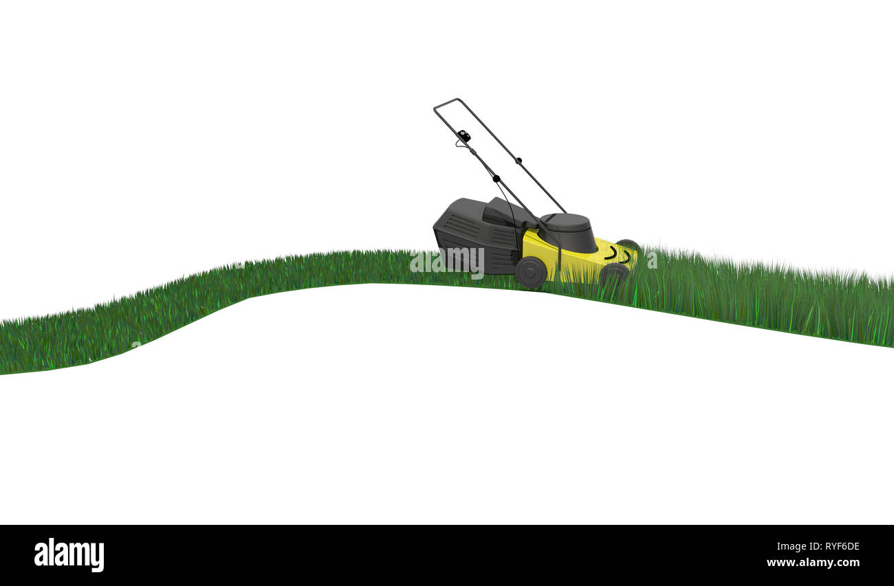 Lawnmower cutting grass isolated on white background, 3d illustration
