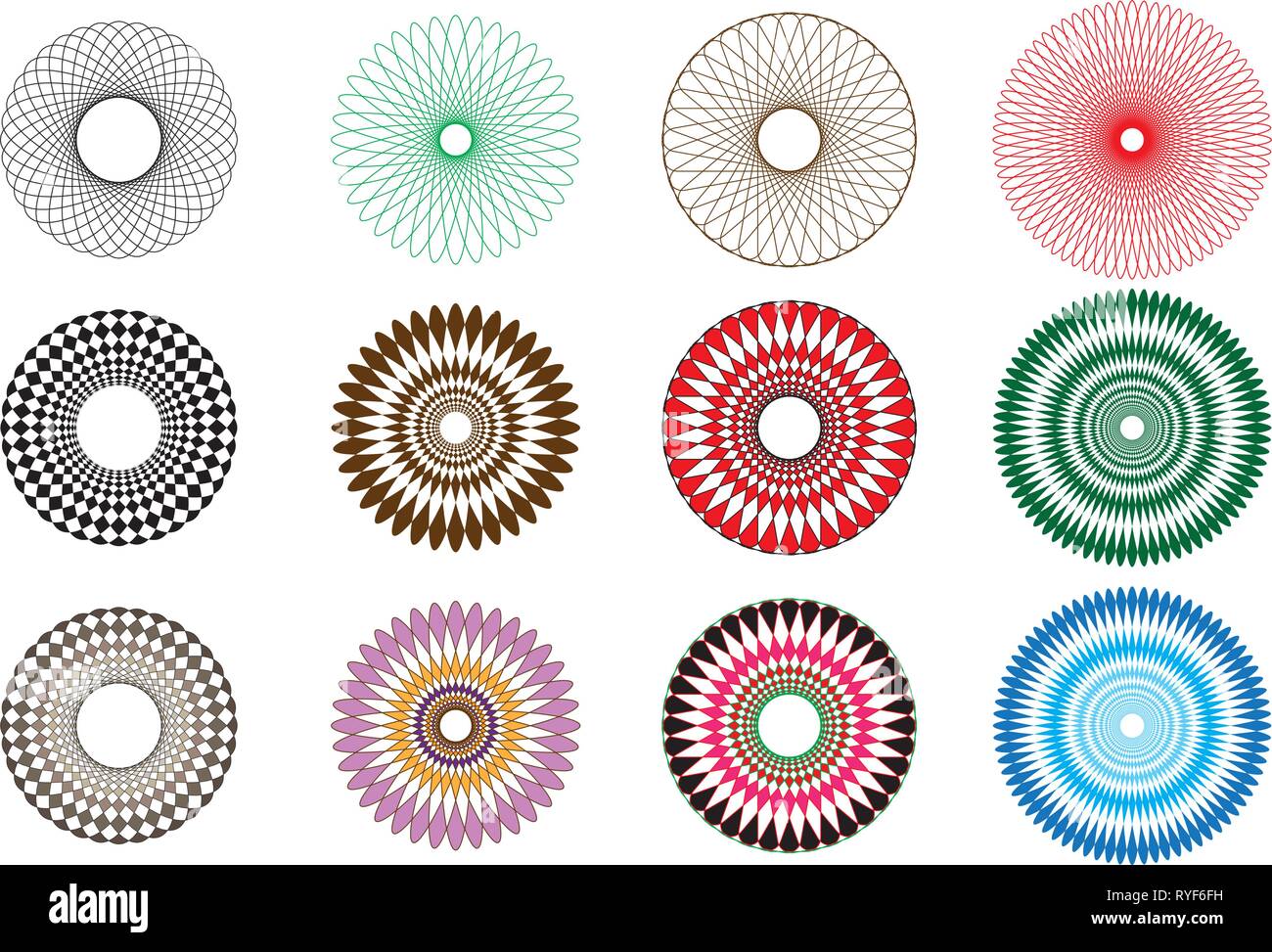 A set of spirograph spirals Stock Vector