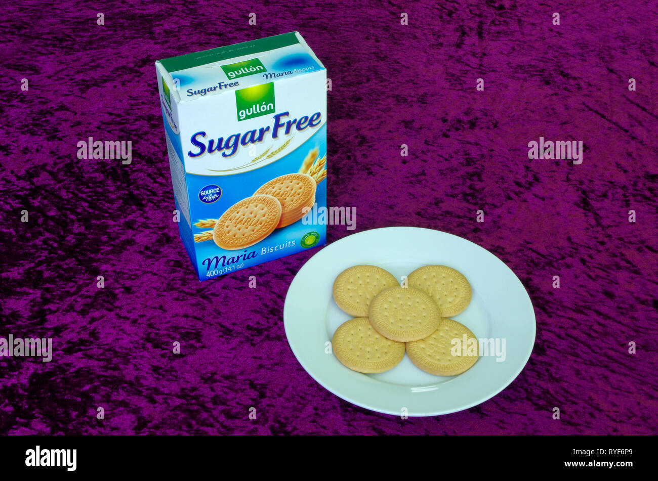 Gullon Sugar Free Maria or Marie Biscuits or Cookies Suitable for Diabetics Stock Photo