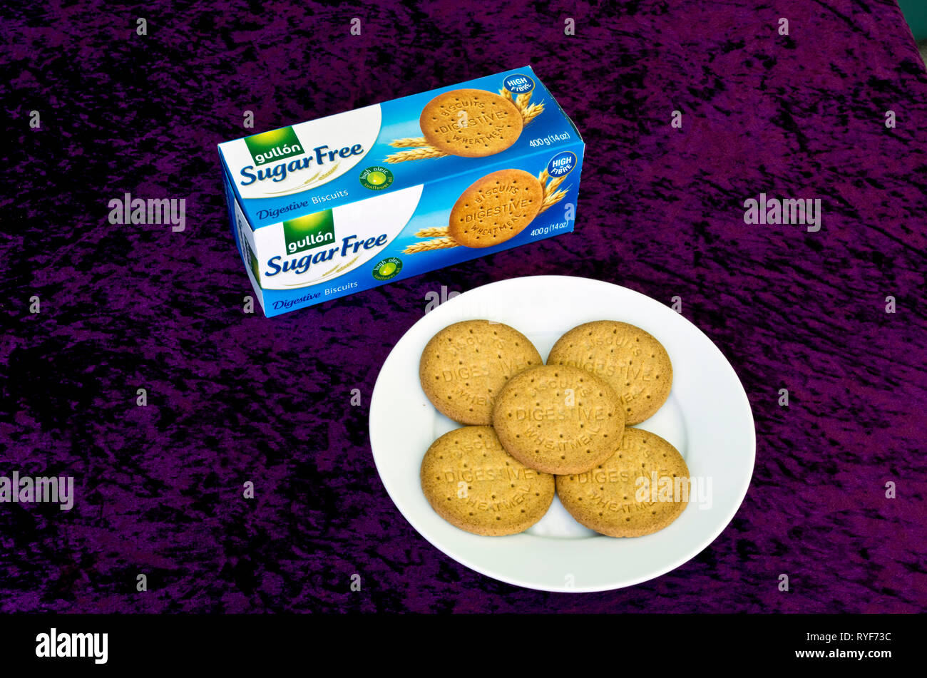 Gullon Sugar Free Digestive Biscuits or Cookies Suitable for Diabetics Stock Photo