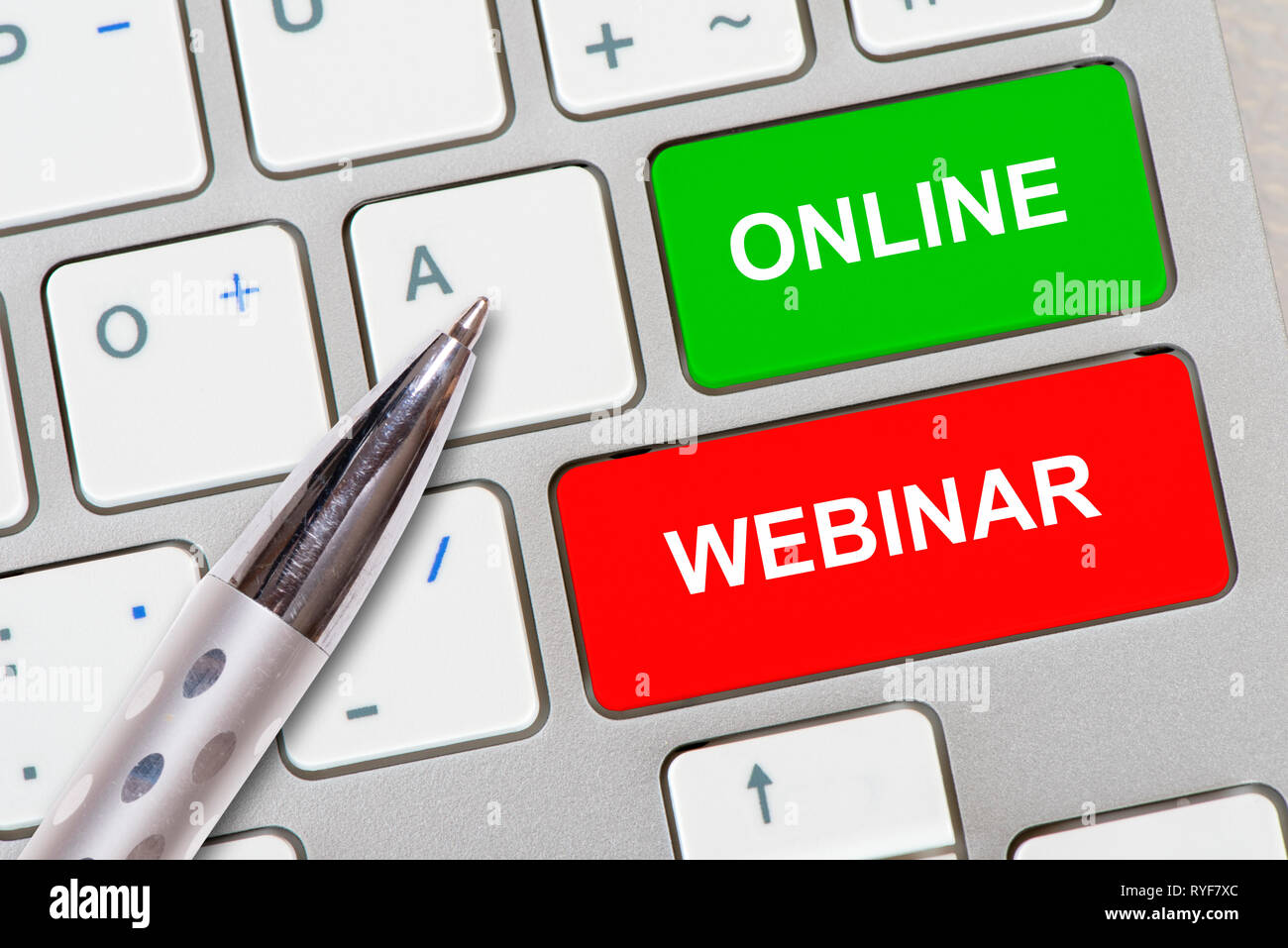 online webinar printed on computer keyboard Stock Photo
