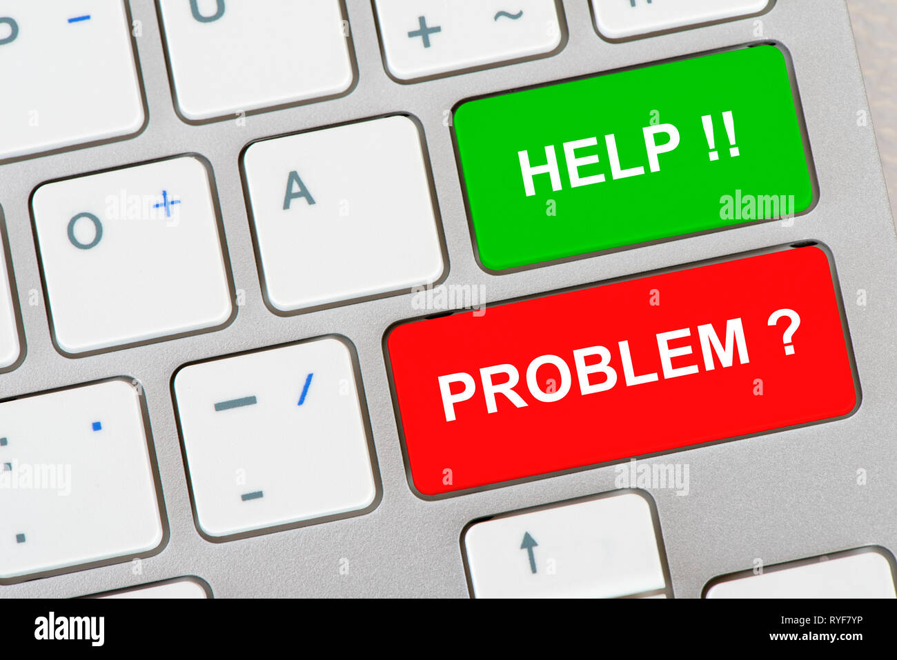 help and support and problem printed on computer keyboard Stock Photo