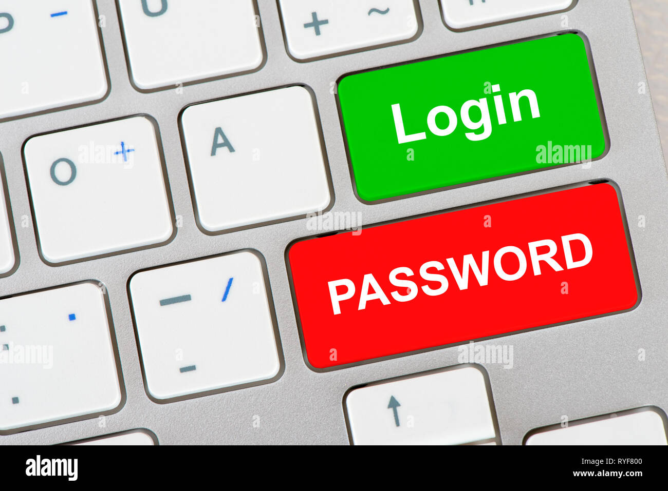 login and password printed on computer keyboard Stock Photo