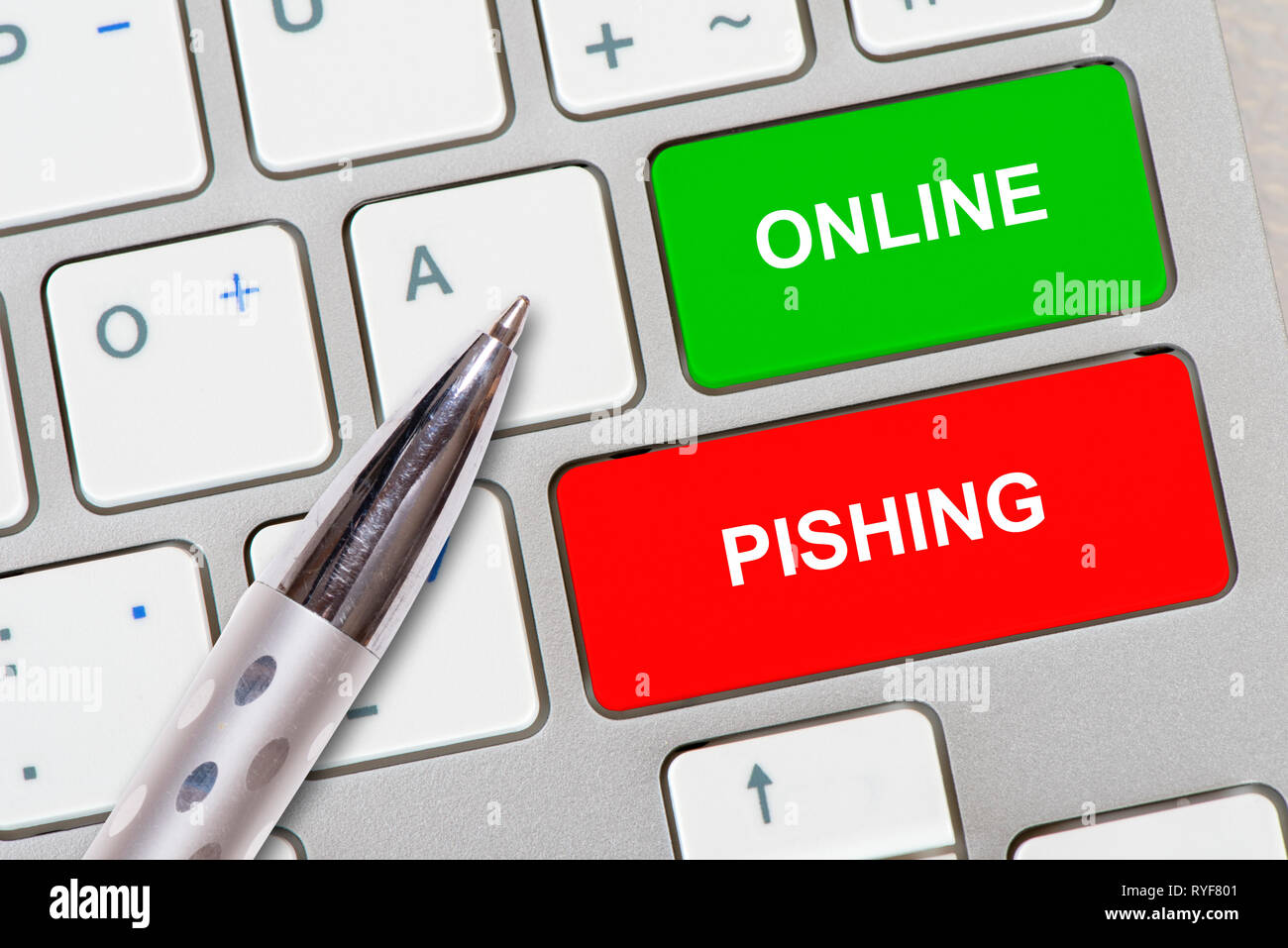 online pishing printed on computer keyboard Stock Photo