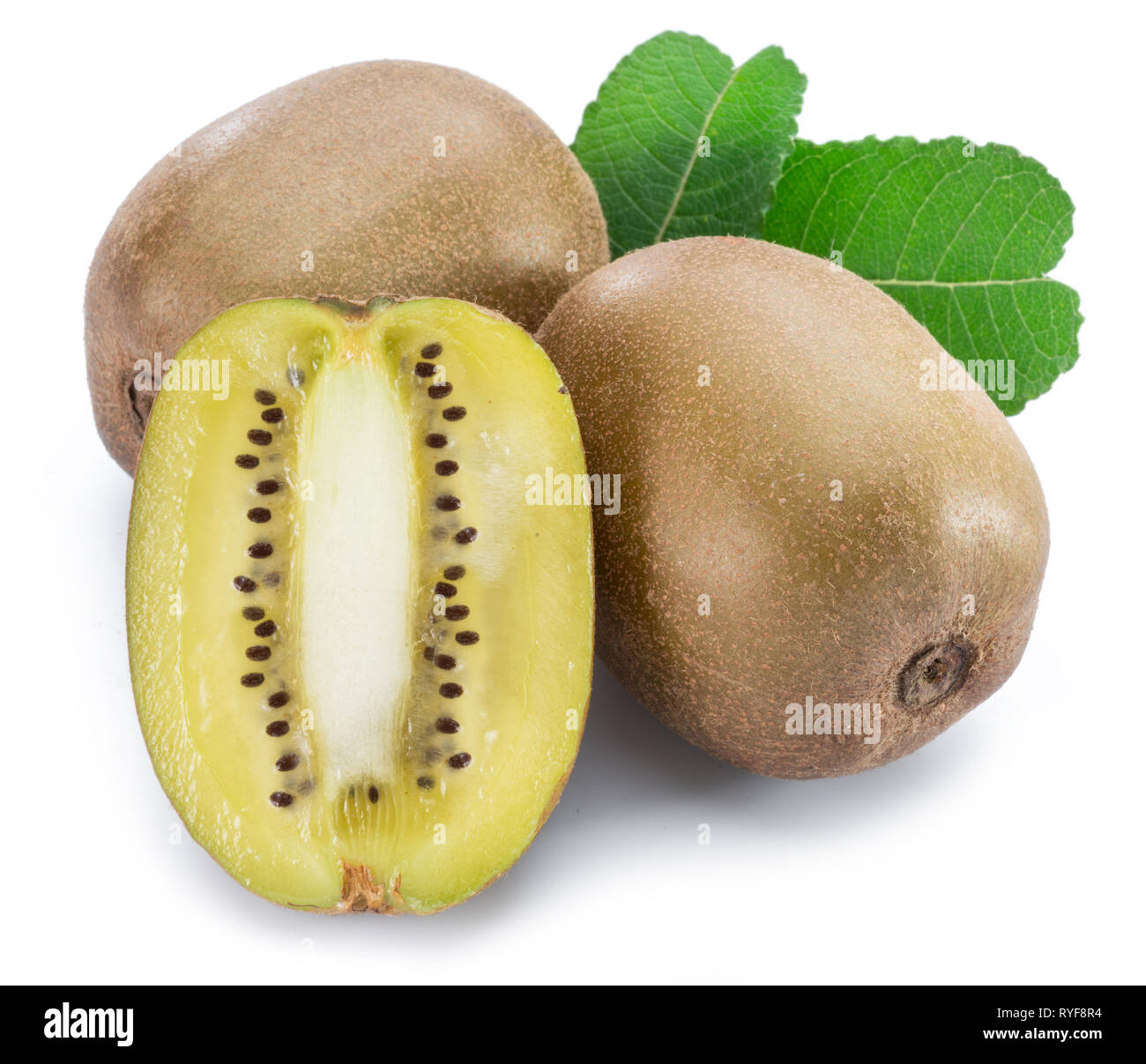 Golden kiwi fruits or Chinese gooseberries isolated on white background
