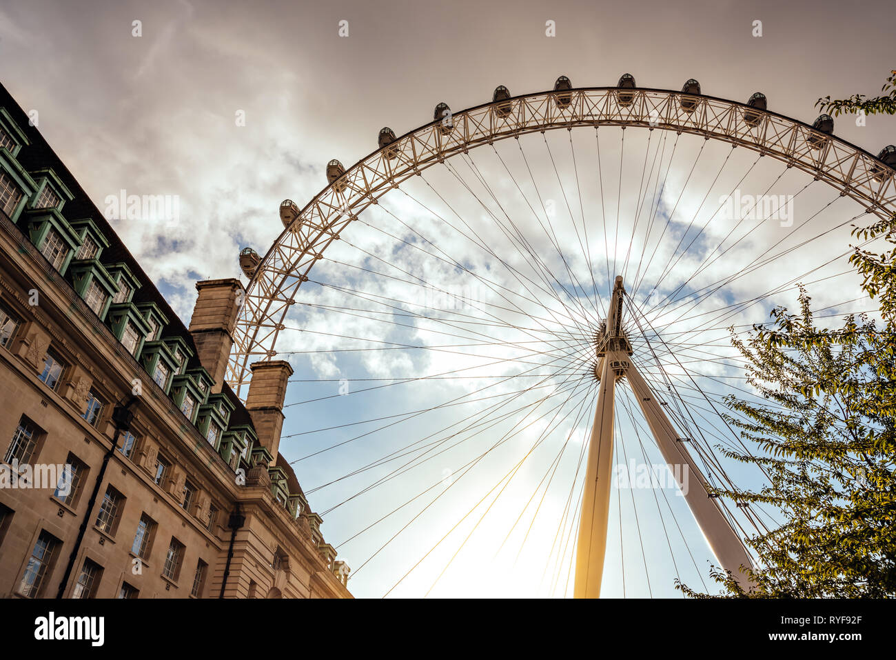 County Hall on South Bank in London, showing The London Eye Stock Photo ...