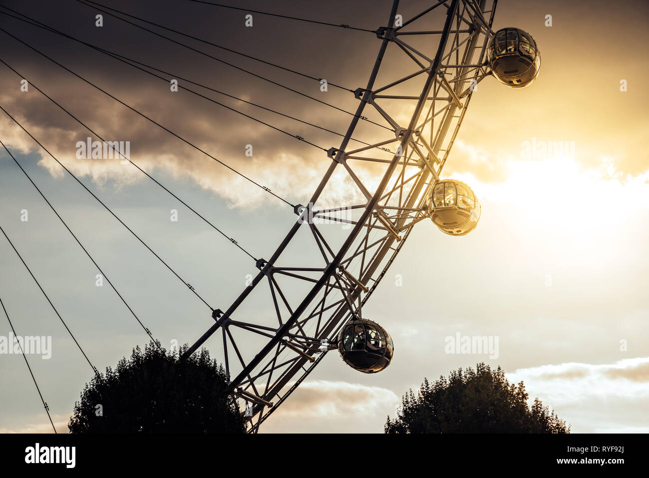 Detail of the famous tourist attraction London Eye at sunset Stock Photo