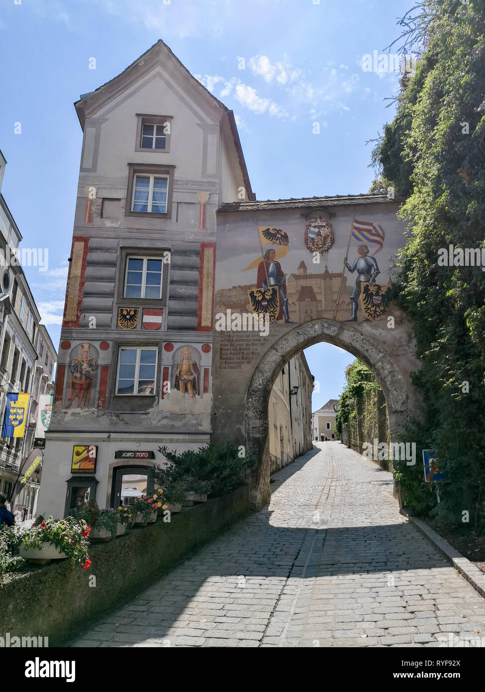 houses on steyr in the upper austria Stock Photo