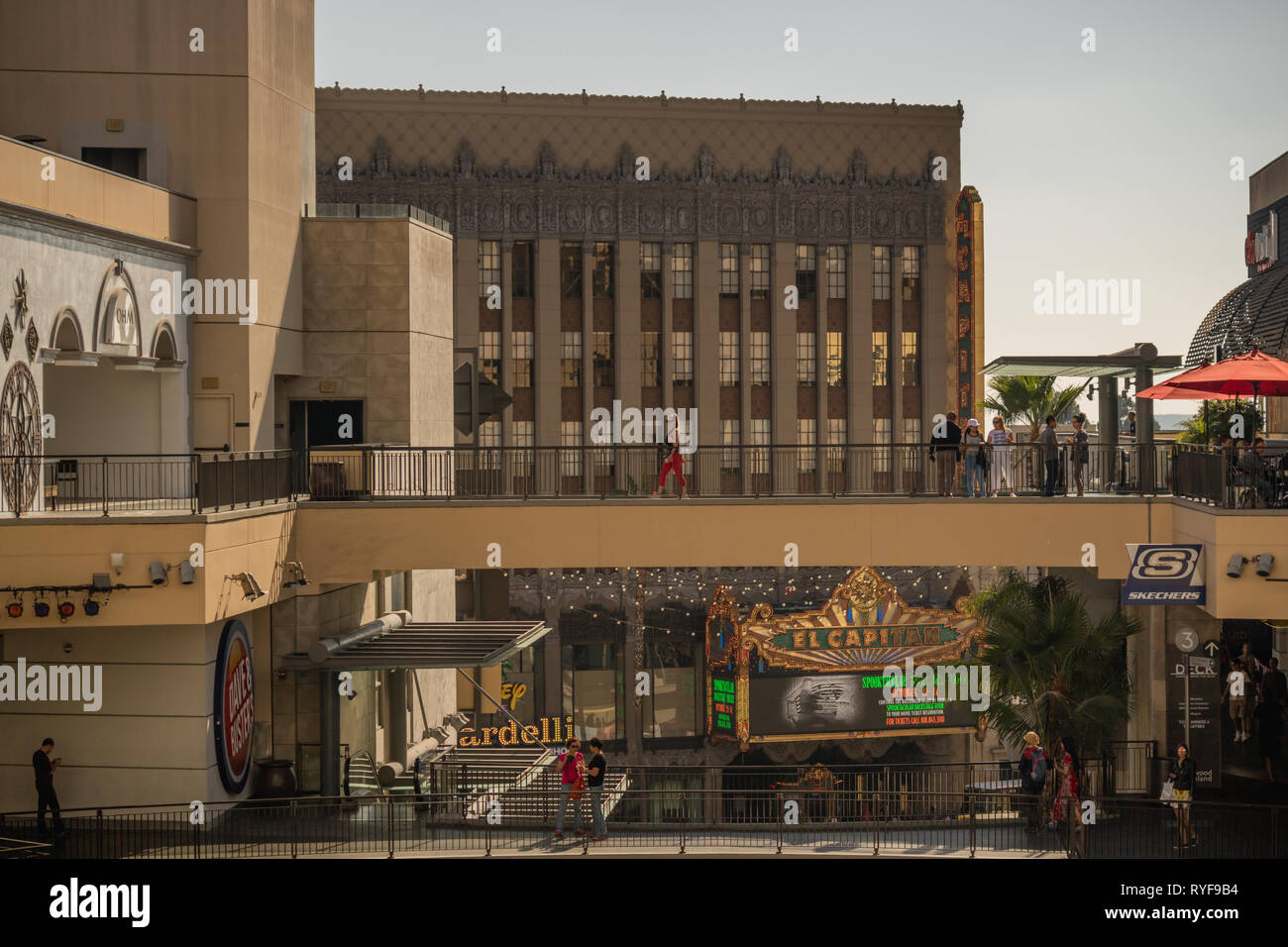 Hollywood Boulevard with tourists, view from Hollywood and Highland