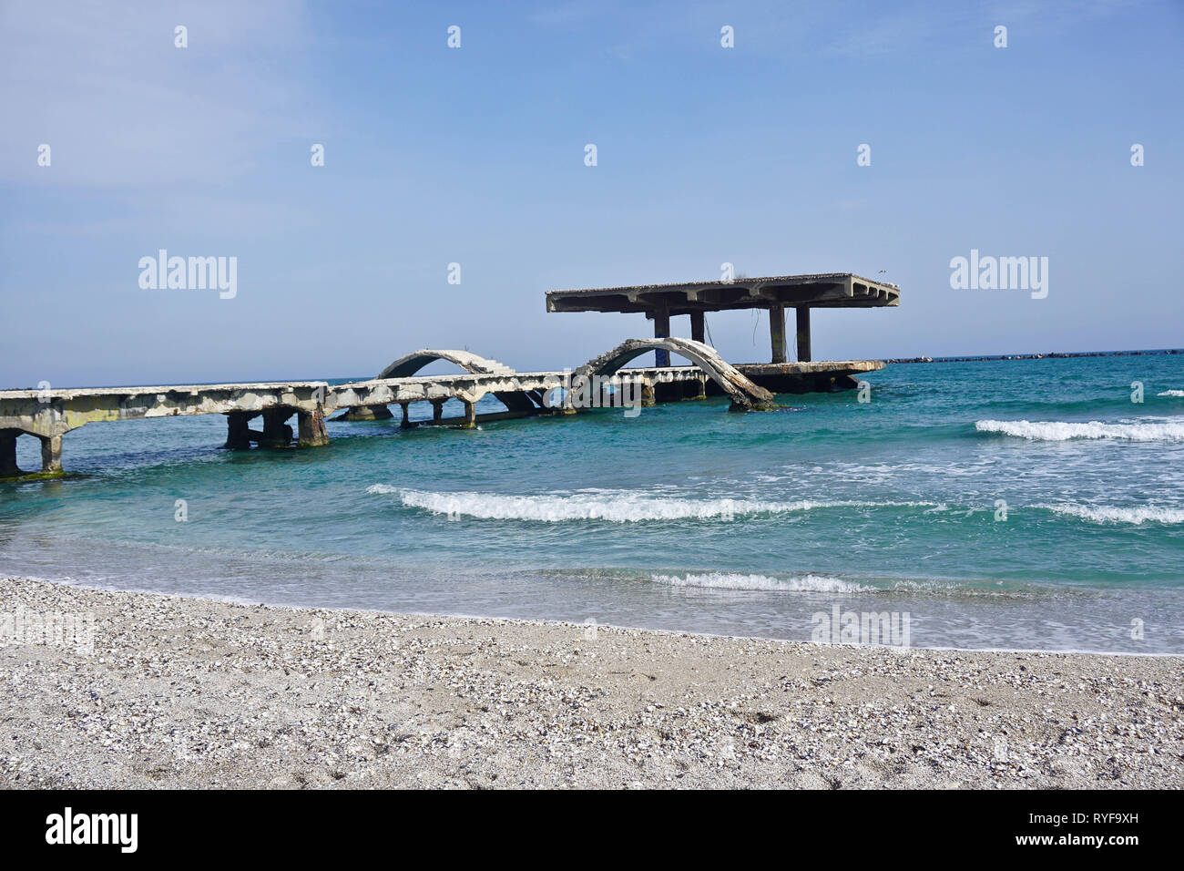 Post cards, Black Sea, blue waters and old buildings Stock Photo