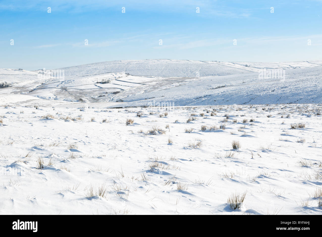 Snowy scene in the Peak district national park Stock Photo