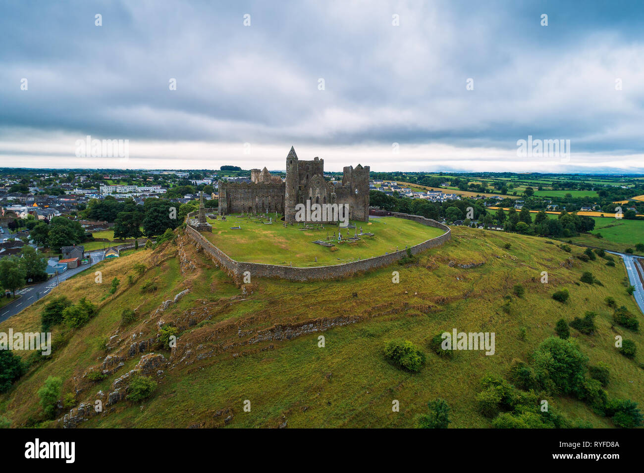 Aerial view of the Rock of Cashel in Ireland Stock Photo