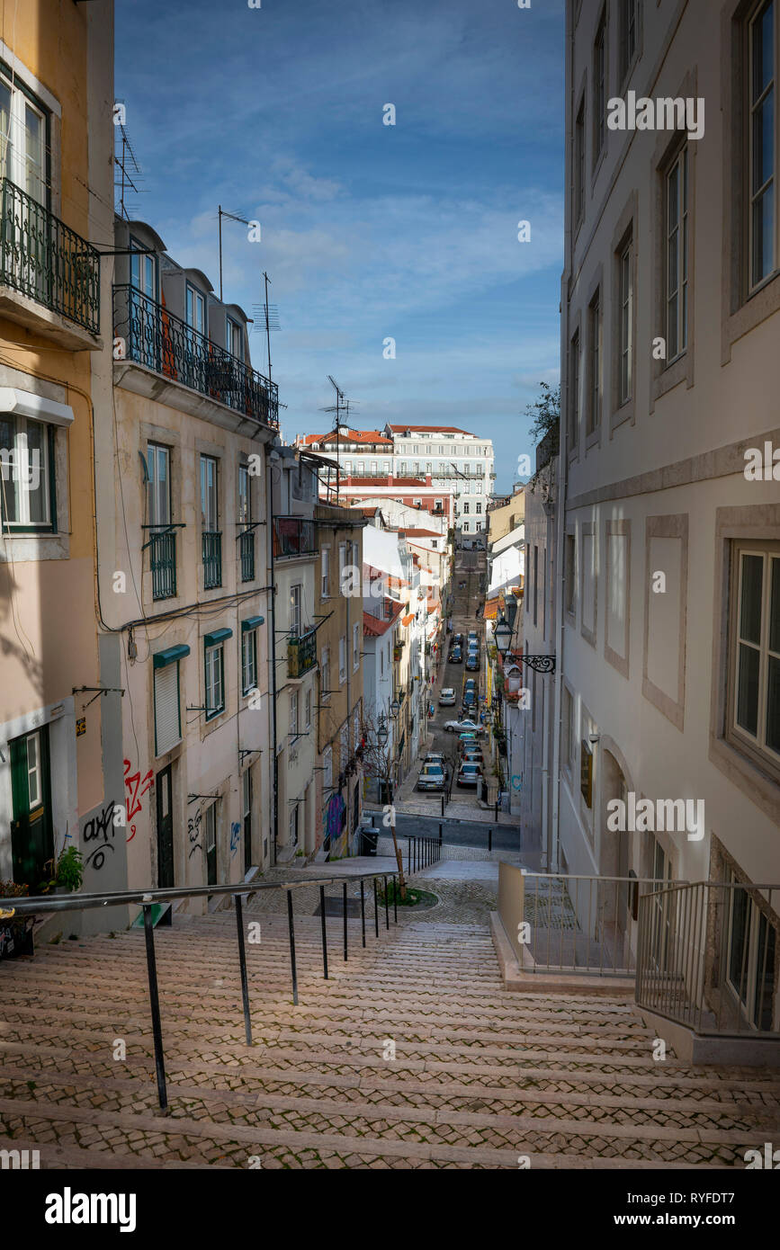 Street scene in the Bairro Alto district of Lisbon, Portugal Stock Photo