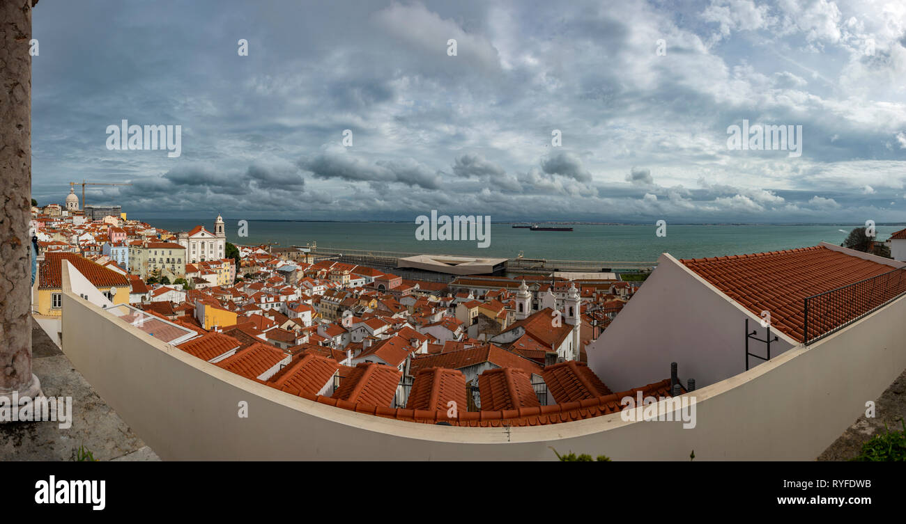 View over Lisbon and the River Tagus, Portugal Stock Photo