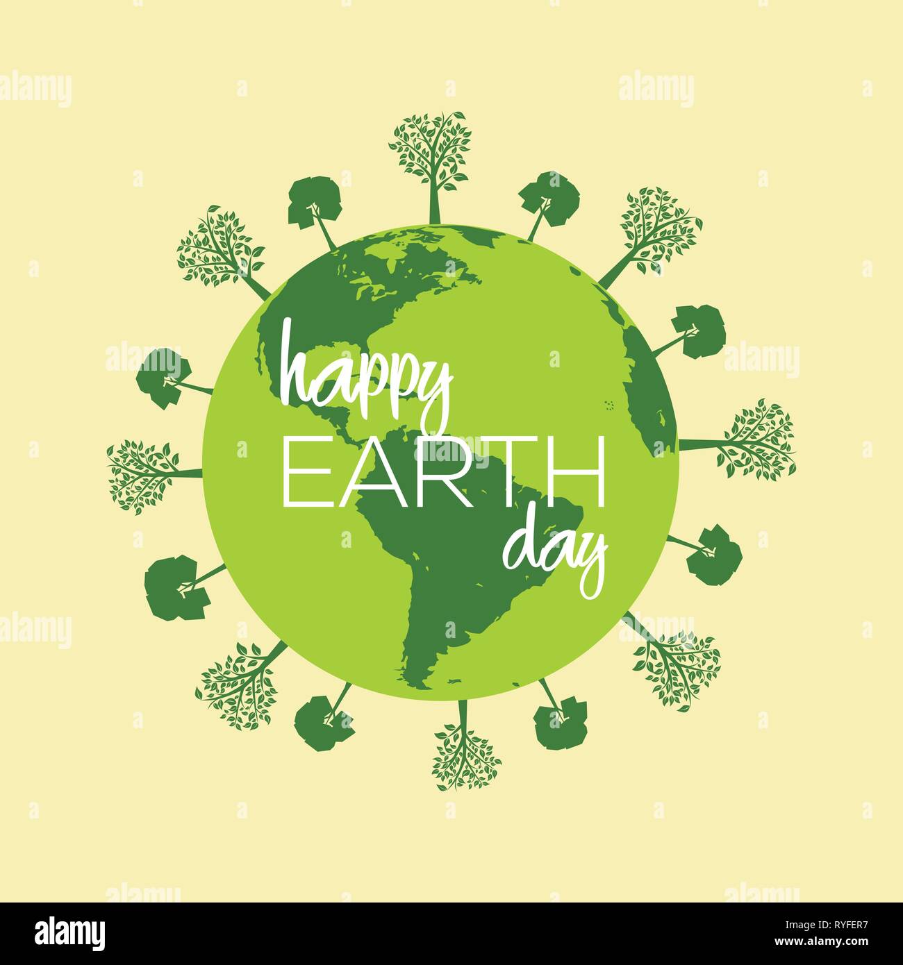 Happy Earth Day Card With Earth And Tree Vector Stock Vector Art