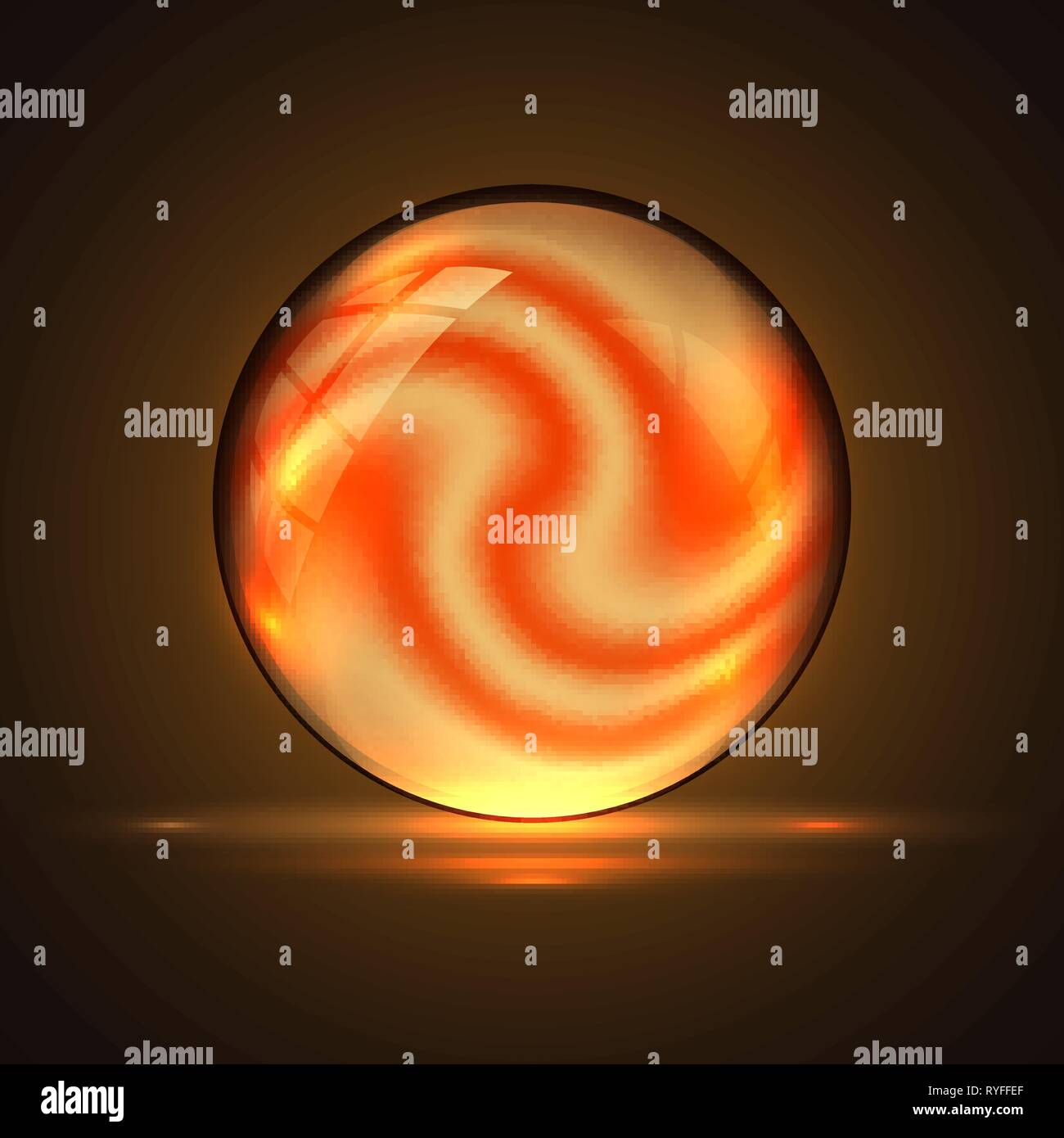 Realistic 3d sphere.Orange shiny vibrant color.Fluid vortex texture Stock Vector