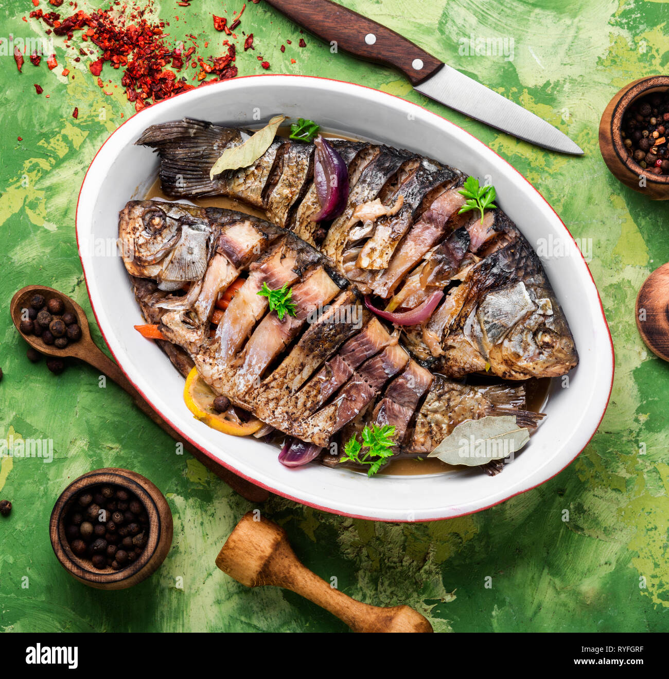 Loaded Fish Grilled whole fish loaded with citrus, herbs and spices in baked fish ...