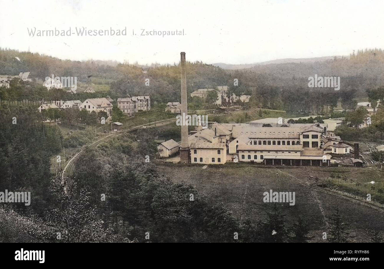 Buildings in Erzgebirgskreis, Railway signs in Germany, Thermalbad Wiesenbad, 1910, Erzgebirgskreis, Warmbad, Wiesenbad Stock Photo