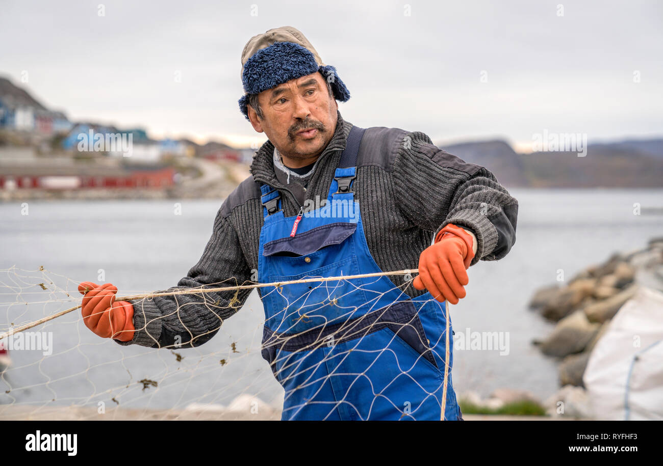 Fisherman, Qaqortoq, South Greenland Stock Photo