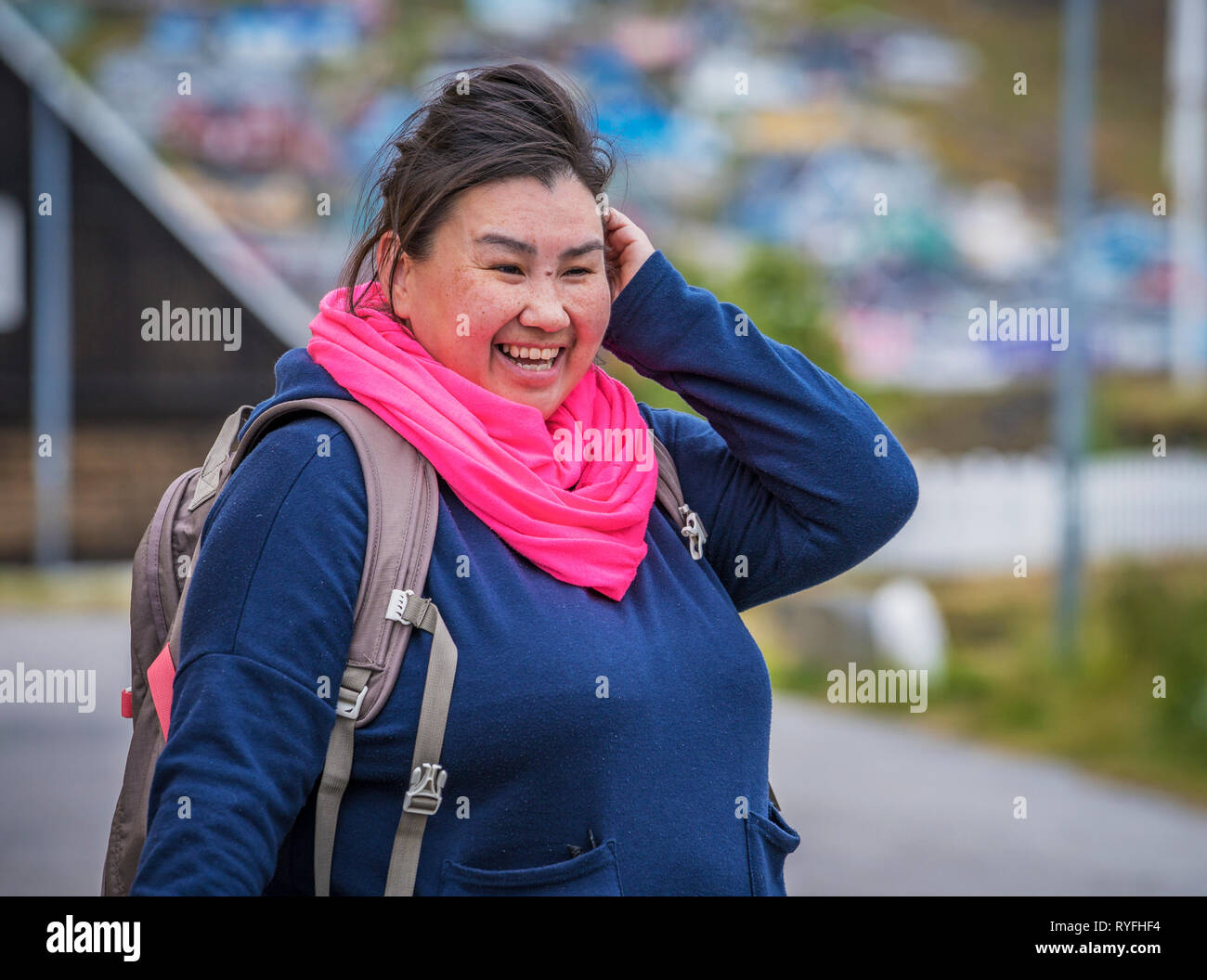 Portrait of a young woman, Qaqortoq, South Greenland Stock Photo