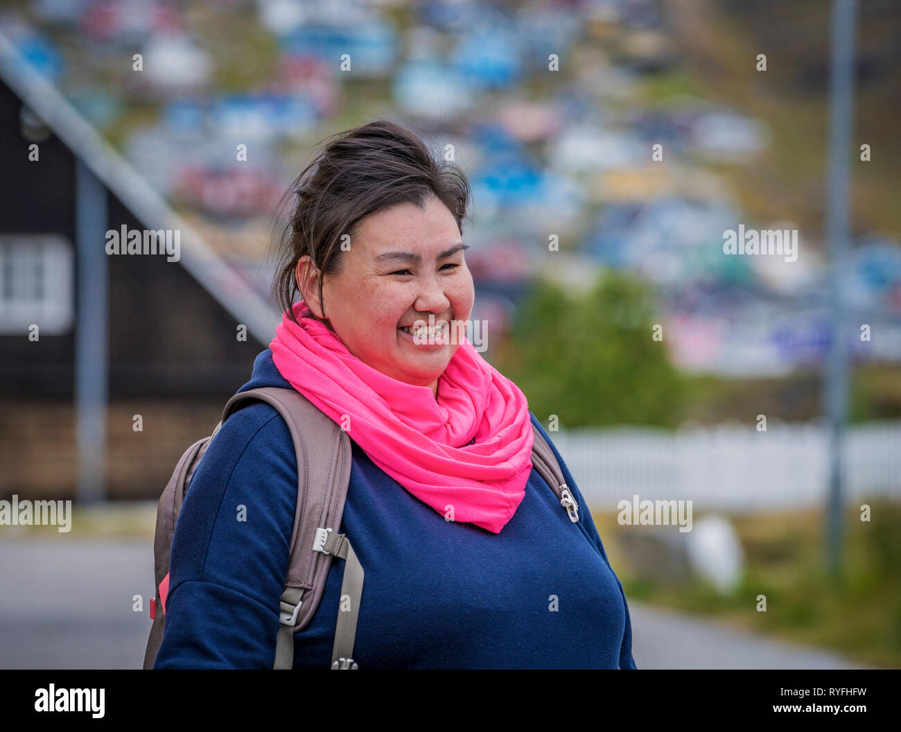 Portrait of a young woman, Qaqortoq, South Greenland Stock Photo