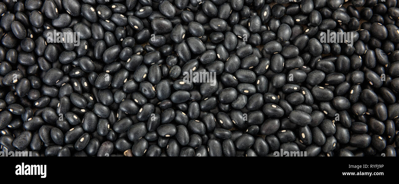 Black beans. Black color beans uncooked full background, banner, top