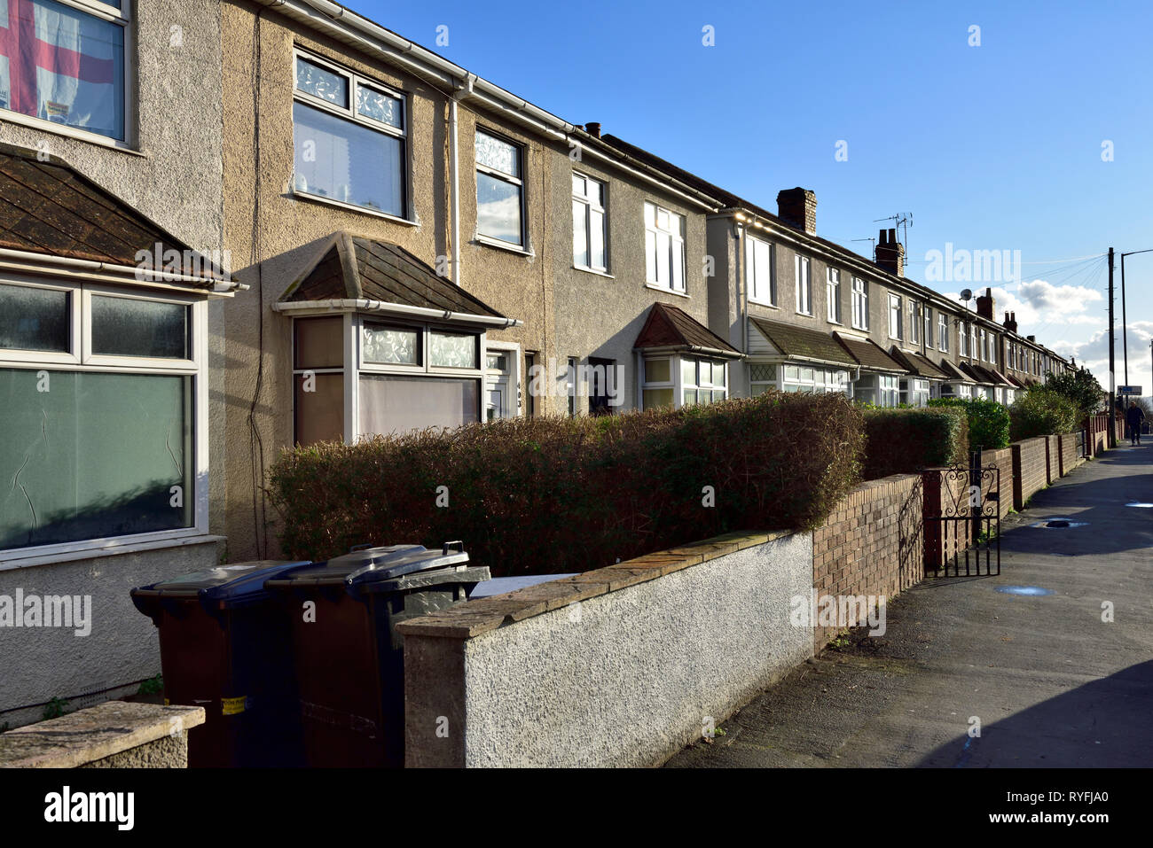 Row of terrace 1950s style houses in Horfield, Bristol, England Stock Photo