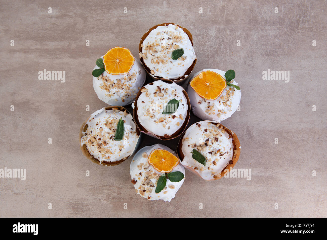 Easter, Easter cake with a complex composition, beautiful scenery, dried fruits Stock Photo