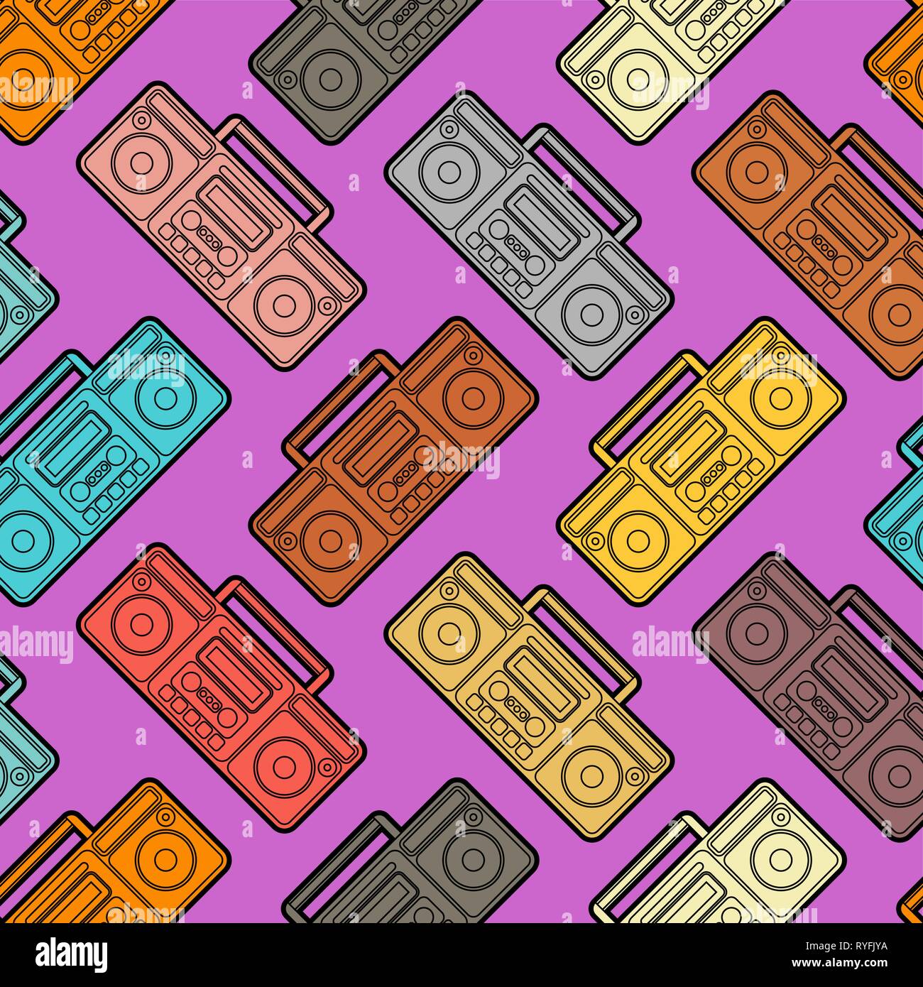 Boombox pattern seamless. Retro recorder ornament. Cassette tape ...