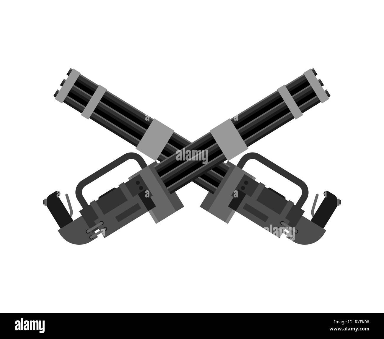 Minigun crossed machine gun isolated. Gattling weapon automatic. Stock Vector