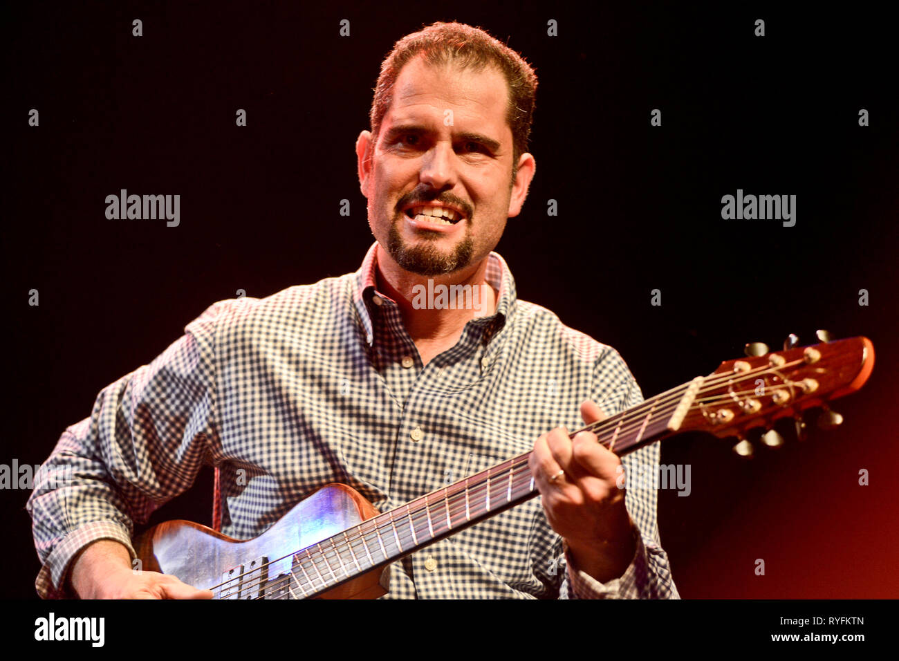 Jazz guitar player Charlie Hunter, playing live in concert Stock Photo