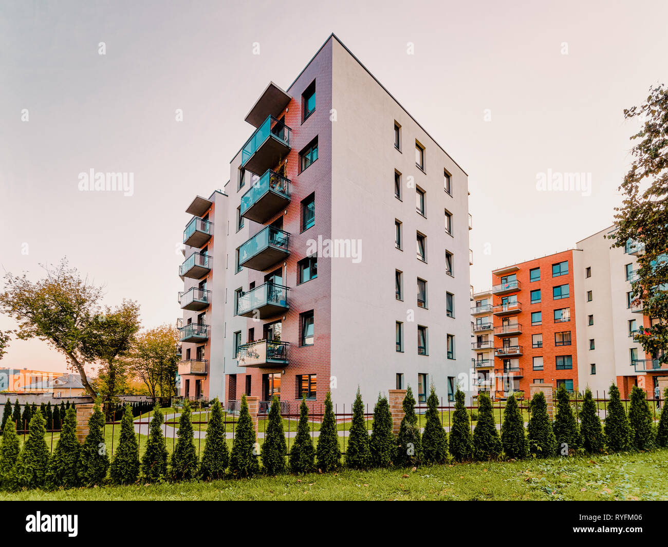 Apartment modern house and home residential building complex real ...