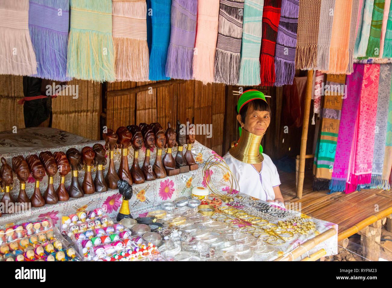Karen long Neck woman remote village near Pai Northem Thailand Stock Photo
