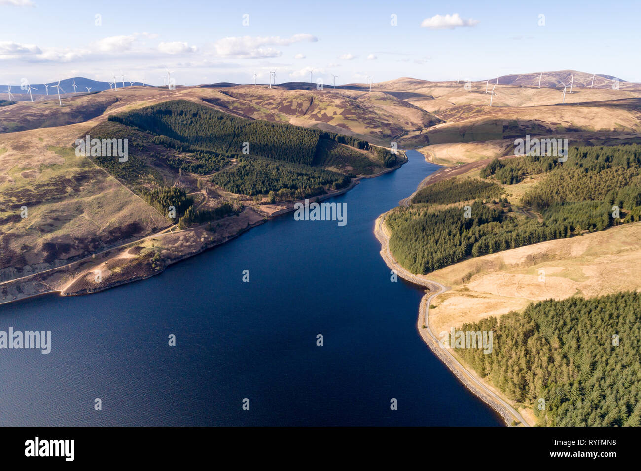 Aerial image of Camps reservoir near Crawford in South Lanarkshire