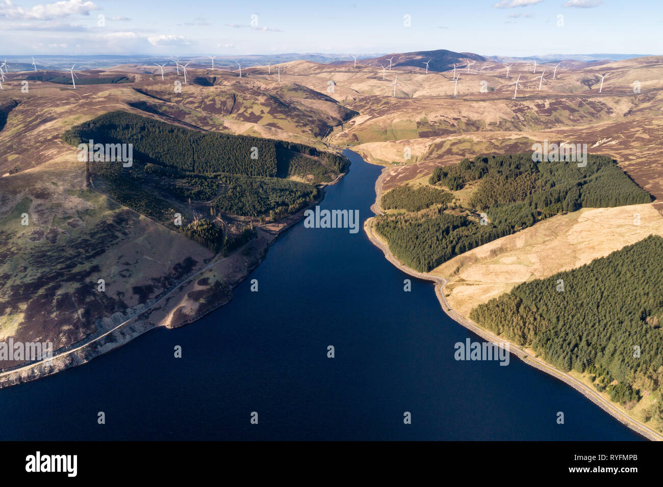 Aerial image of Camps reservoir near Crawford in South Lanarkshire