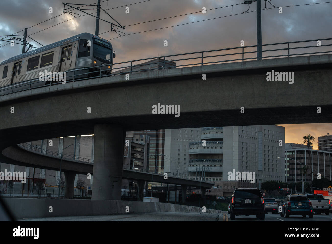 Los Angeles, USA, March 2018 Los Angeles transportation system 101 freeway evening traffic and