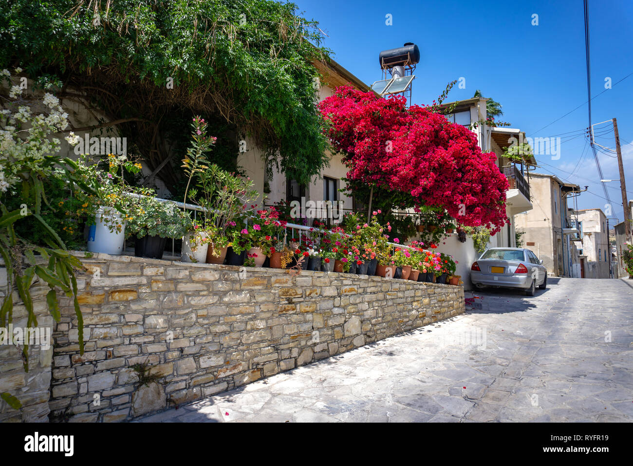Beautiful street in a Cypriot village Stock Photo